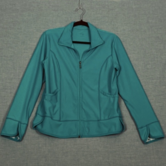 Danskin Zip Up Jacket Teal Cove Sz Large Workout Lightweight - Picture 9 of 9